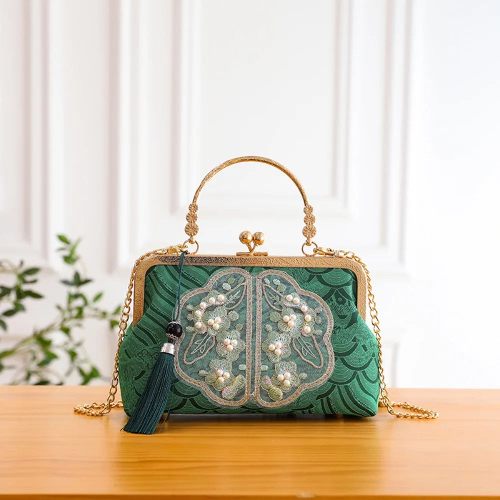 Fashion Chinese Style Banquet Bag Embroidery Pearl Handle Qipao Bag Trendy High Capacity Cosmetic Bag Women
