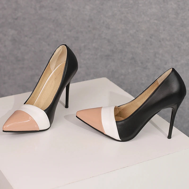 Women’s Mixed Colour Stiletto Pumps – Thin High Heels Pointed Toe Office Shoes