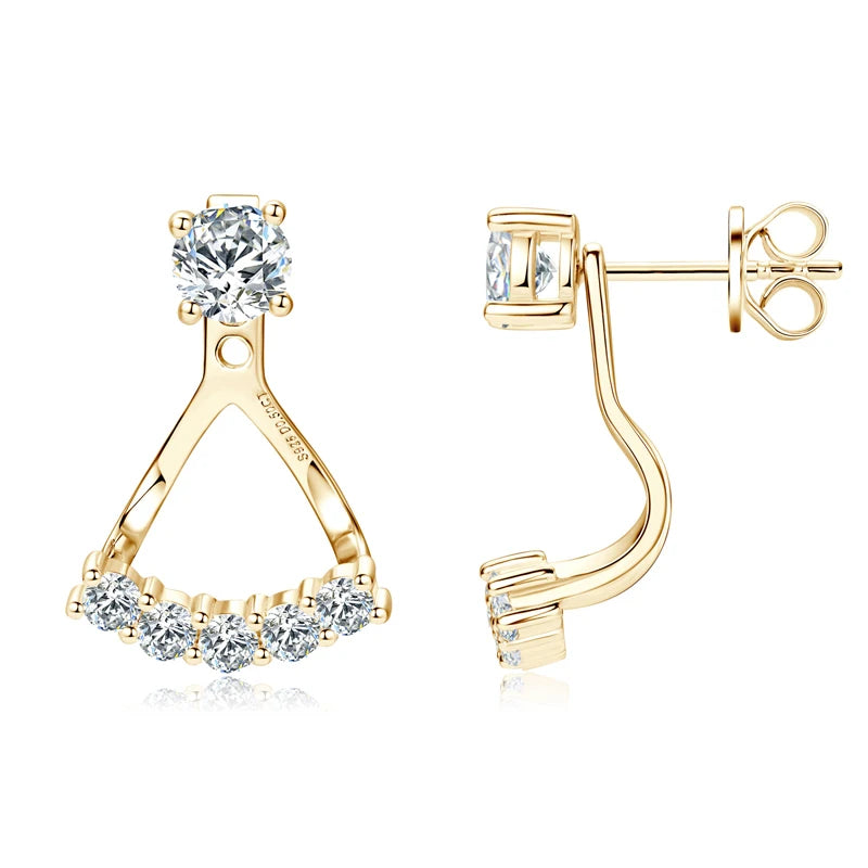 Lnngy 5mm 0.5ct Round Cut Moissanite Earring for Women 925 Sterling Silver Stud Earrings Front And Back Ear Jacket Jewelry Gift