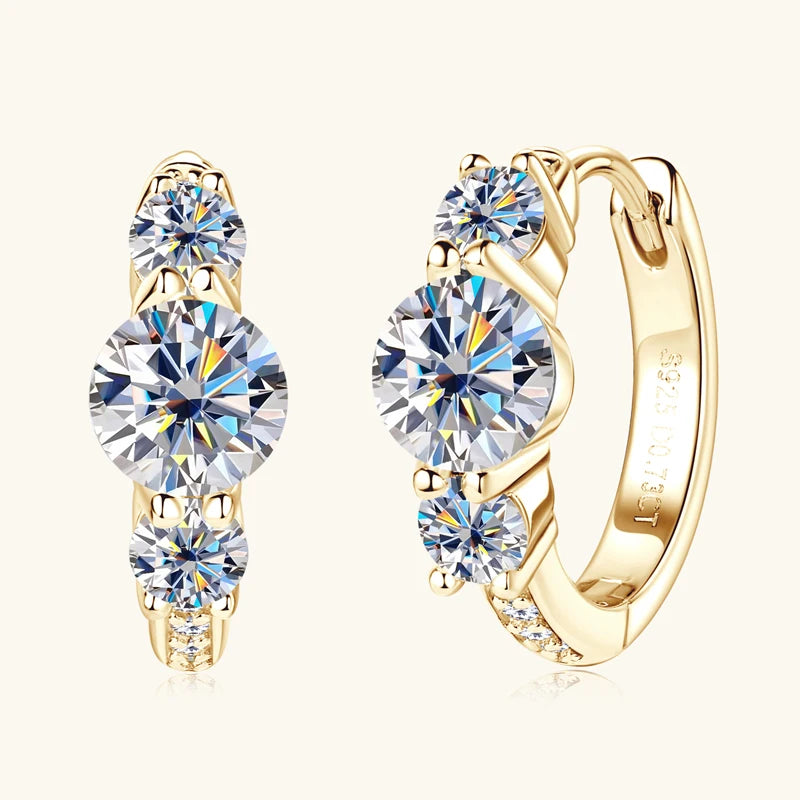 Lnngy Three Stone Moissanite Earring Original 925 Sterling Silver Hoops Earring For Women Girls Lab Created Diamond Jewelry Gift
