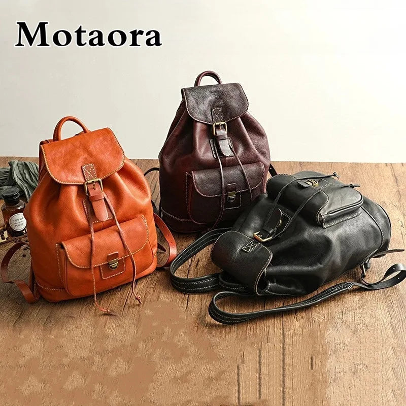MOTAORA New Women's Genuine Leather Backpack High-Quality Vintage Anti-Theft Daypack for Ladies Luxury Designer Girl School Bags