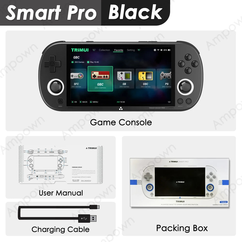 وحدة تحكم ألعاب محمولة Trimui Smart Pro بشاشة IPS مقاس 4.96 بوصة ونظام Linux وعصا تحكم وإضاءة RGB ومشغل ألعاب فيديو كلاسيكي Smartpro هدية