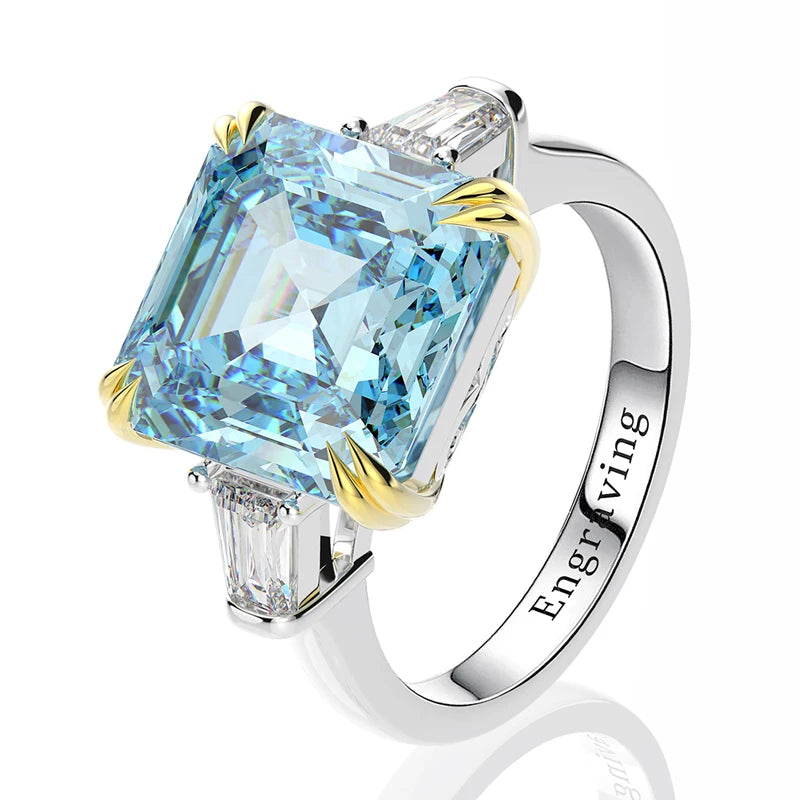925 Sterling Silver Square Gemstone Ring – Citrine & Zircon Wedding/Engagement Design