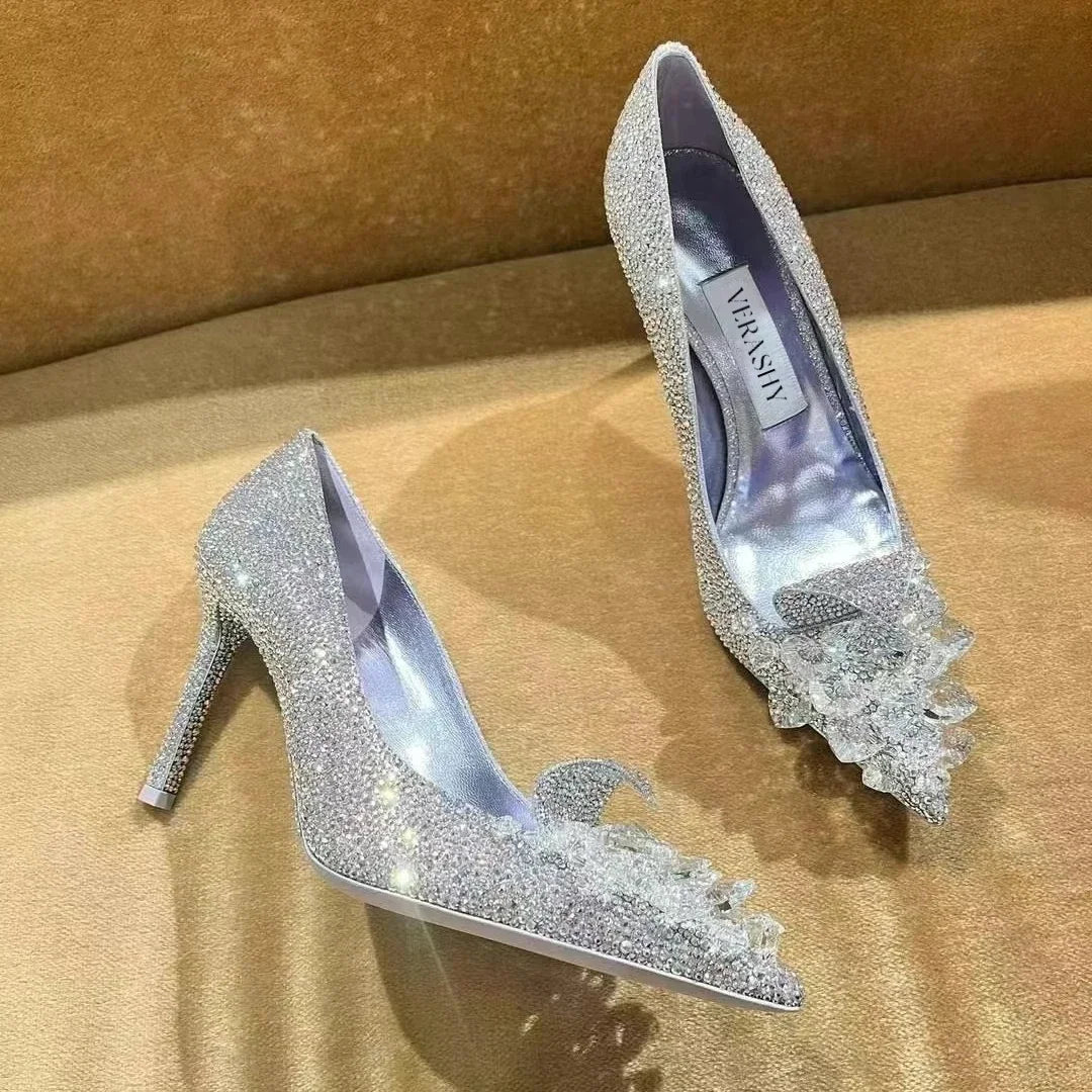 2025 New Spring And Autumn Bridal Wedding Shoes Rhine-shaped High Heels Female Stiletto Crystal Pumps
