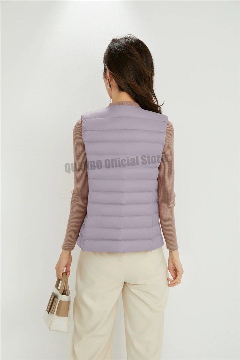 Women Sleeveless Puffer Vest Women's Ultra Light Down Vest Women Two Ways Waistcoat Portable Warm Sleeveless Winter Liner