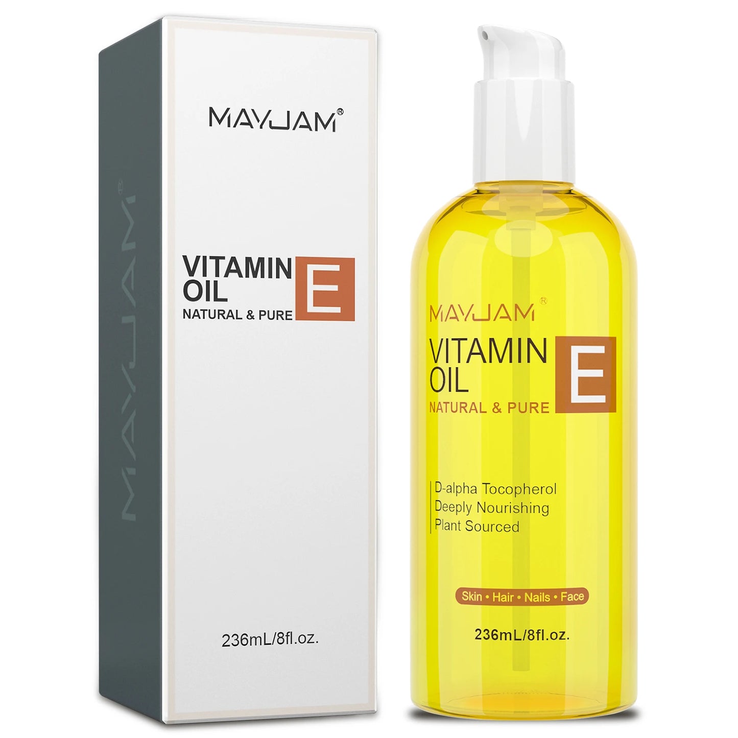 MAYJAM 118ml 236ml Pure & Natural Vitamin E Oil for Skin Hair Nails & Face Care Deeply Nourishing Moisturizing Massage Oil