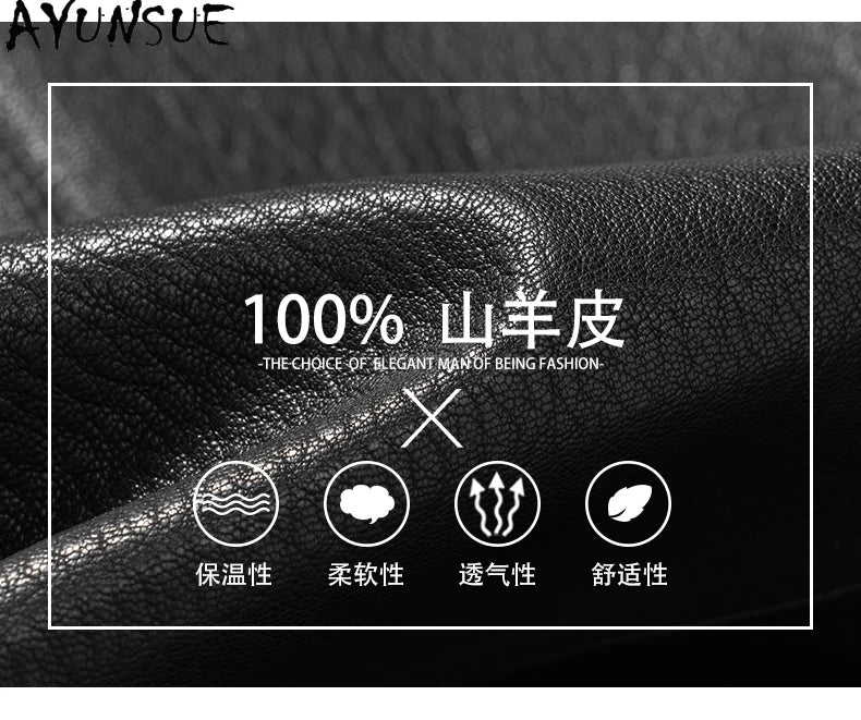 AYUNSUE 100% Real Goatskin Men Leather Jacket Stand Collar Detachable Down Liner and Mink Fur Liner Jackets Winter Mens Fur Coat