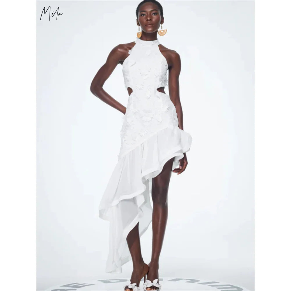 Mila Halter Neck Mermaid Wedding Party Dress Sleeveless Asymmetrical Customized Evening Dresses Embroidery vestidos de fiesta