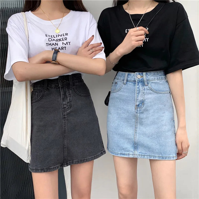 Spring New Women's Denim Skirt A-Line Flared Skirts Butt Covering Body Slimming f-length for plus Size MM