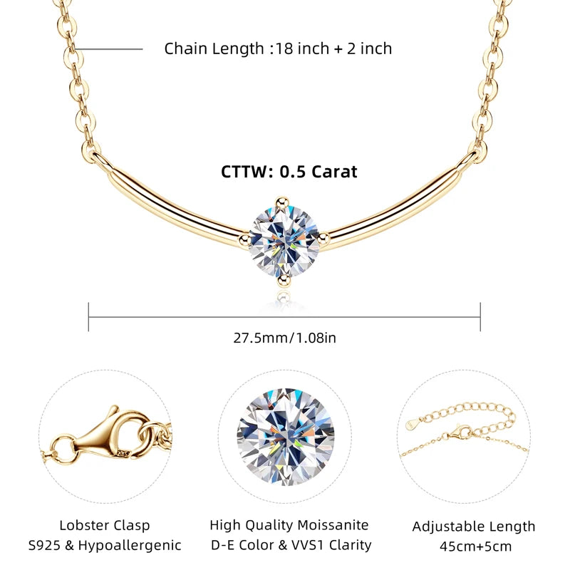 Lnngy Minimalist Choker Necklace For Women 925 Sterling Silver 5mm 0.5ct Moissanite Pendant Necklace Delicate Daily Jewelry Gift