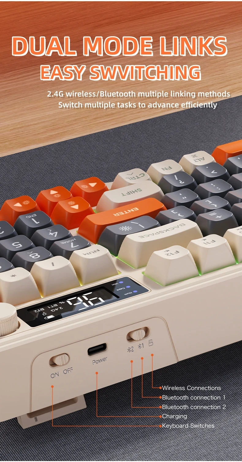 M96 Screen Wireless Keyboard Mouse Kit with Media Knob,ZIYOULANG Bluetooth Keyboard Mouse Combos,Multi-Device Connection,PBT Cap