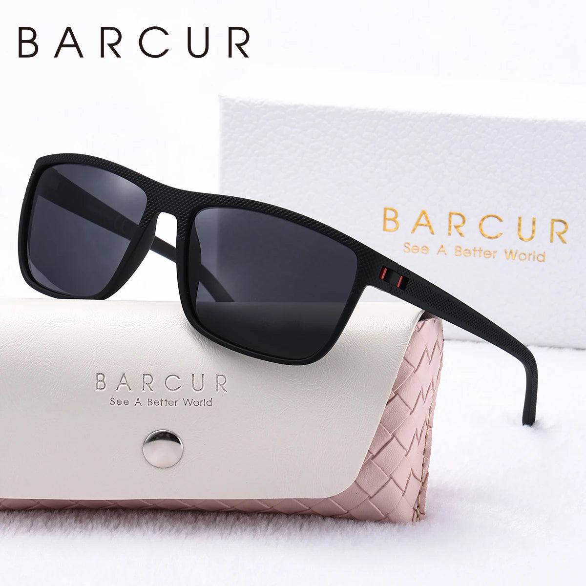BARCUR Brand Original White Pink Polarized Sunglasses Light Weight Comfort Square PC Eyewear Sports UVA&B Women Sun Glasses