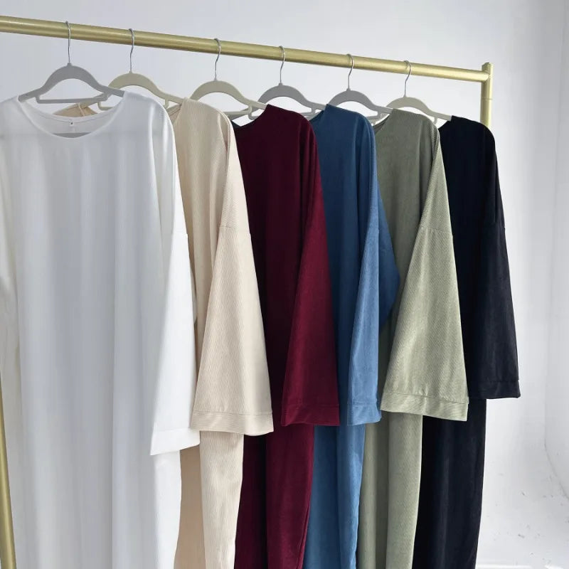 Warm Arabic Corduroy Abaya Dress for Women Ramadan Dubai Women Modest Muslim Coat Winter Islam Clothing New Turkey Solid Robe