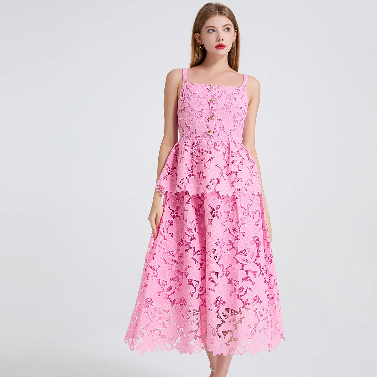 Women's Dress New Flower Embroidery Square Collar Long Dresses for Summer 2025 Backless Sleeveless Midi Dresses Party Dresses