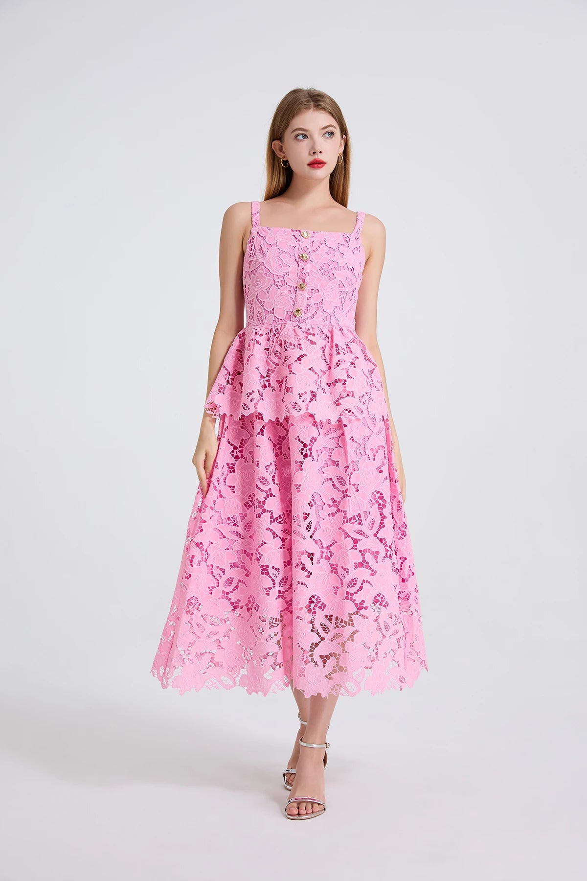 Women's Dress New Flower Embroidery Square Collar Long Dresses for Summer 2025 Backless Sleeveless Midi Dresses Party Dresses