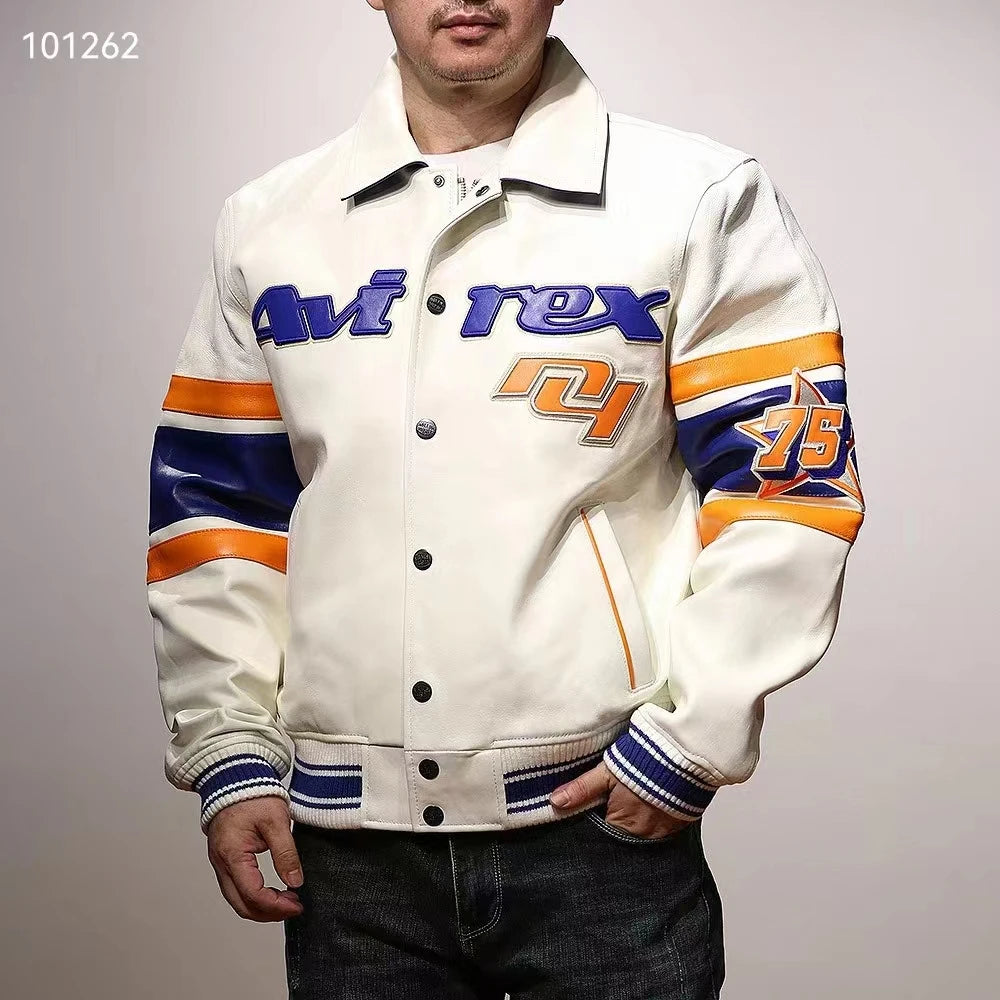 Men's Clothing Genuine Leather Jacket with American Size French Lamb Leather Embroidery Autumn Winter Classic Warm Casual Coat