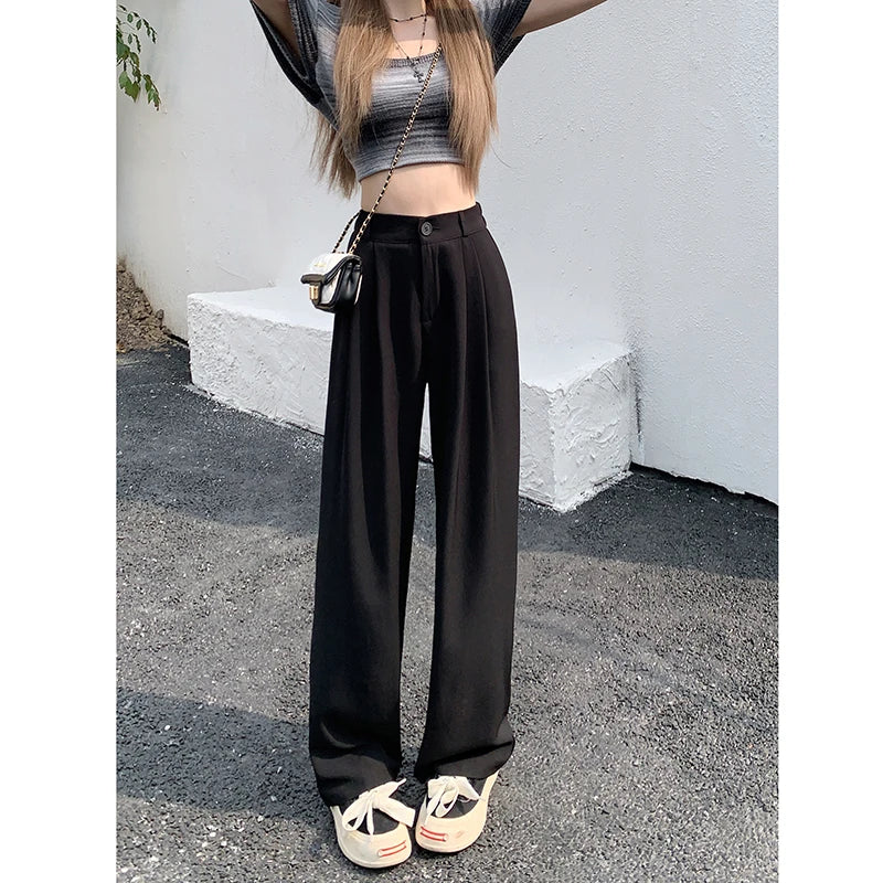 plus Size Women's Casual Wide Leg Pants High Waist Slimming Trousers Versatile Spring Faion Korean Sle Commute Pants