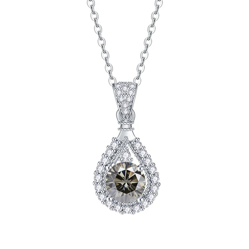 JoyceJelly 1CT Colorful Moissanite Necklace Sterling Silver 925 Jewelry Female Water Drop Shaped Pendant Top Quality Dating Gift