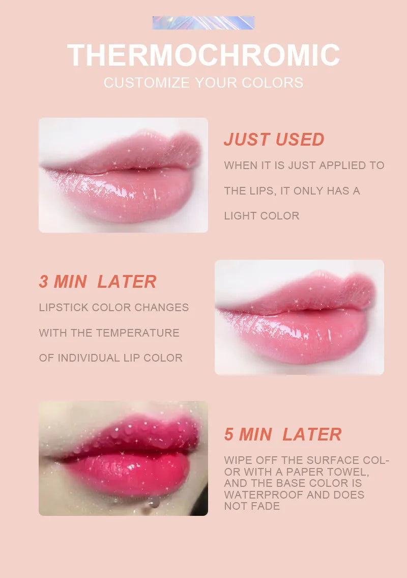 Pearlescent Lipstick Lazy Lip Shape Pearlescent Fine Glitter Lipstick Not Easy to Fade Temperature Change Moisturizing Discoloration Lazy Lipstick Makeup Performance with Glitter Lipstick