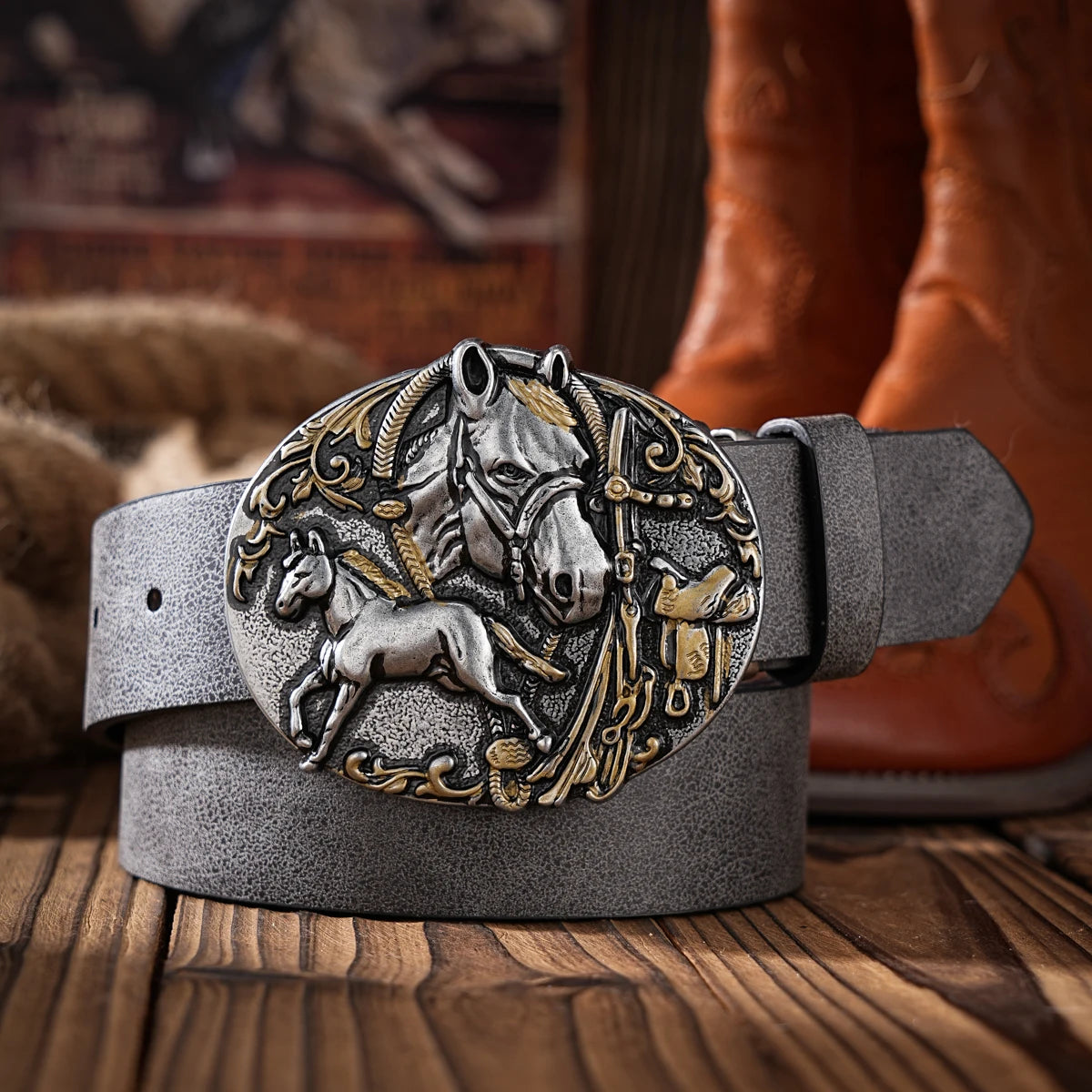 A Western-style PU material belt for both men and women, a casual, retro and classic personalized belt