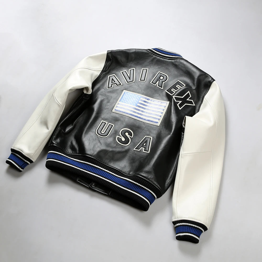 USA Size Varsity Jackets 100% European Lambskin Fashion Casual Baseball Jersey Chenille Embroidered Patch Genuine Leather coat