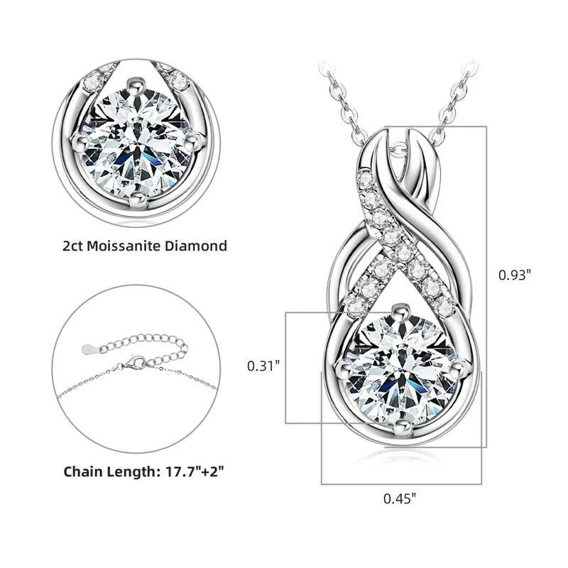 IOGOU Luxury 6.0CTW 8MM VVS1 Moissanite Jewelry Set 925 Silver Infinity Pendant Necklace Drop Hoop Earrings Sets for Women Gifts