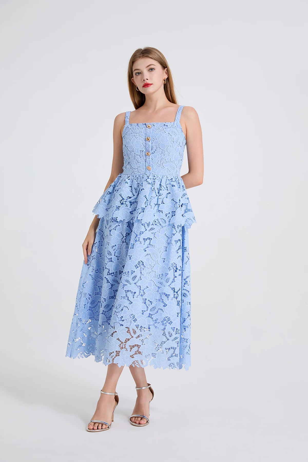 Women's Dress New Flower Embroidery Square Collar Long Dresses for Summer 2025 Backless Sleeveless Midi Dresses Party Dresses