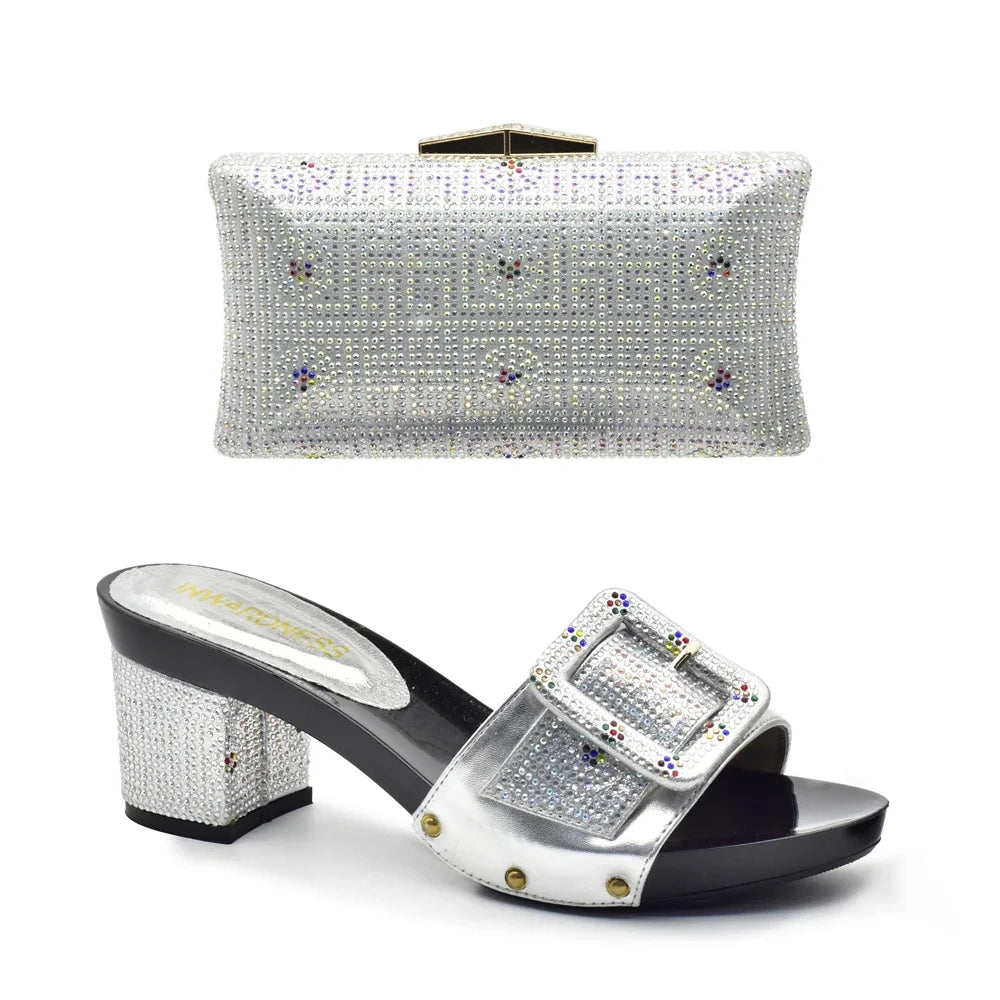 Peep Toe Slingback Pumps & Matching Bags – Italian Style Party Shoe Set with Rhinestone Luxury (Sizes 37-43)