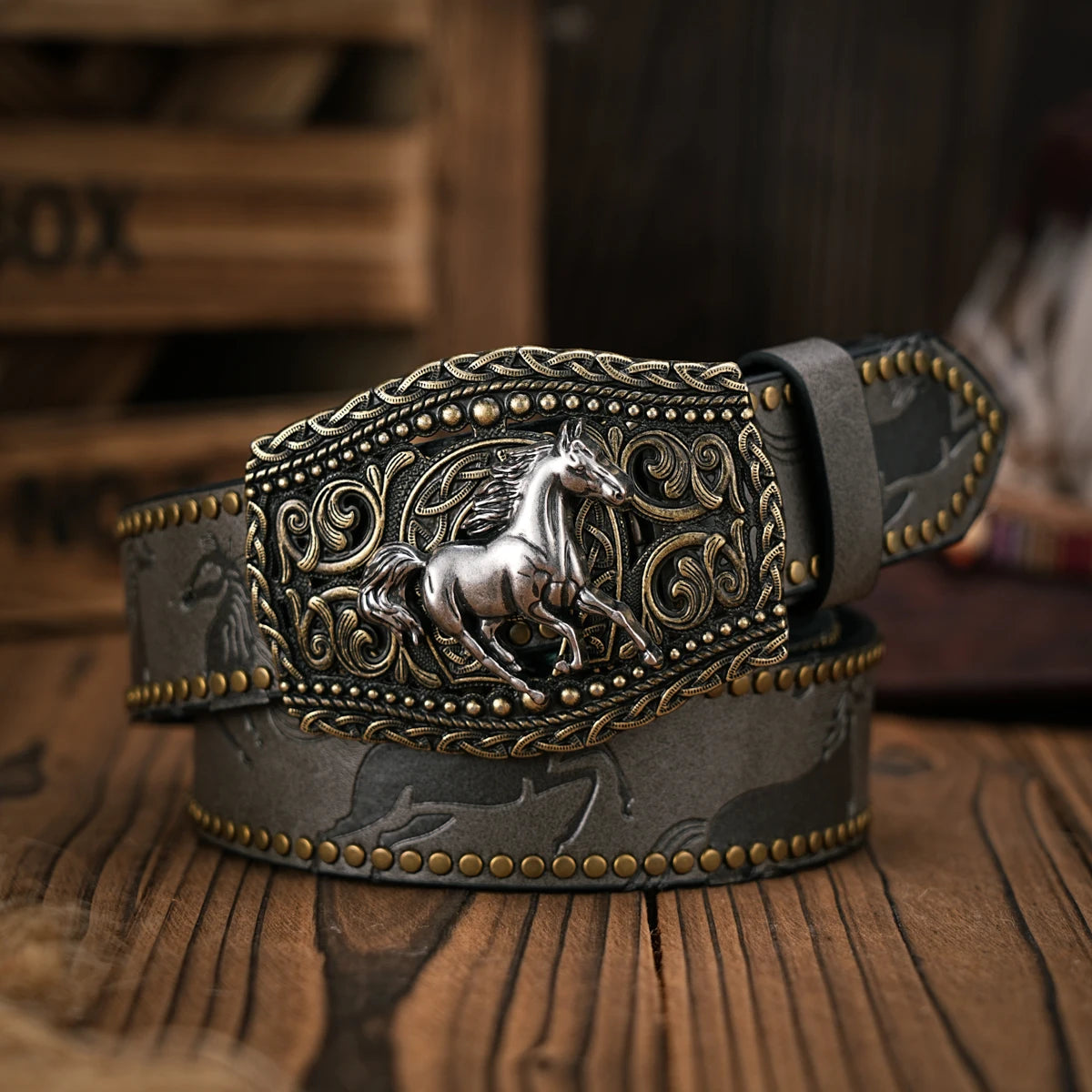 Men & Women-Western-Cowboy-PU Leather-Belts - Vintage Belt Floral Engraved Buckle Belt for Jeans