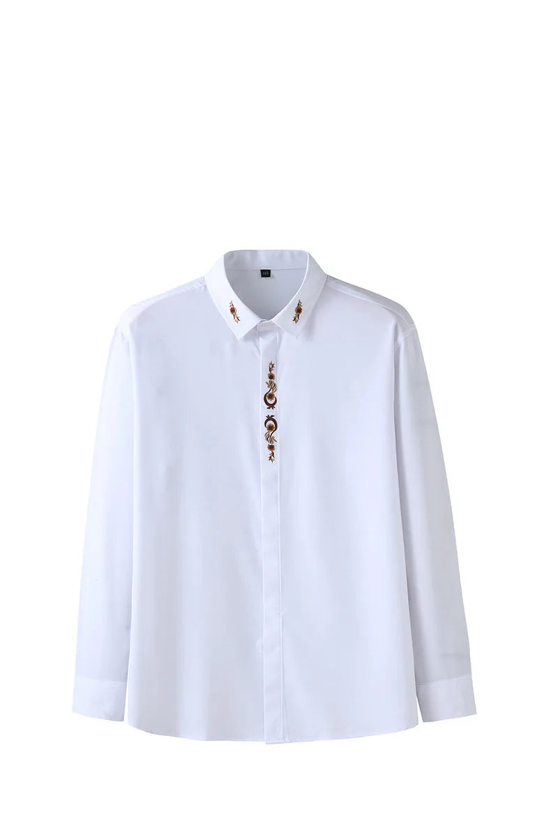 قميص رجالي جديد بأكمام طويلة للخريف بمقاسات كبيرة 7XL 8XL 10XL 12XL فستان عمل مطرز فضفاض غير رسمي بلوزة مرنة ملابس