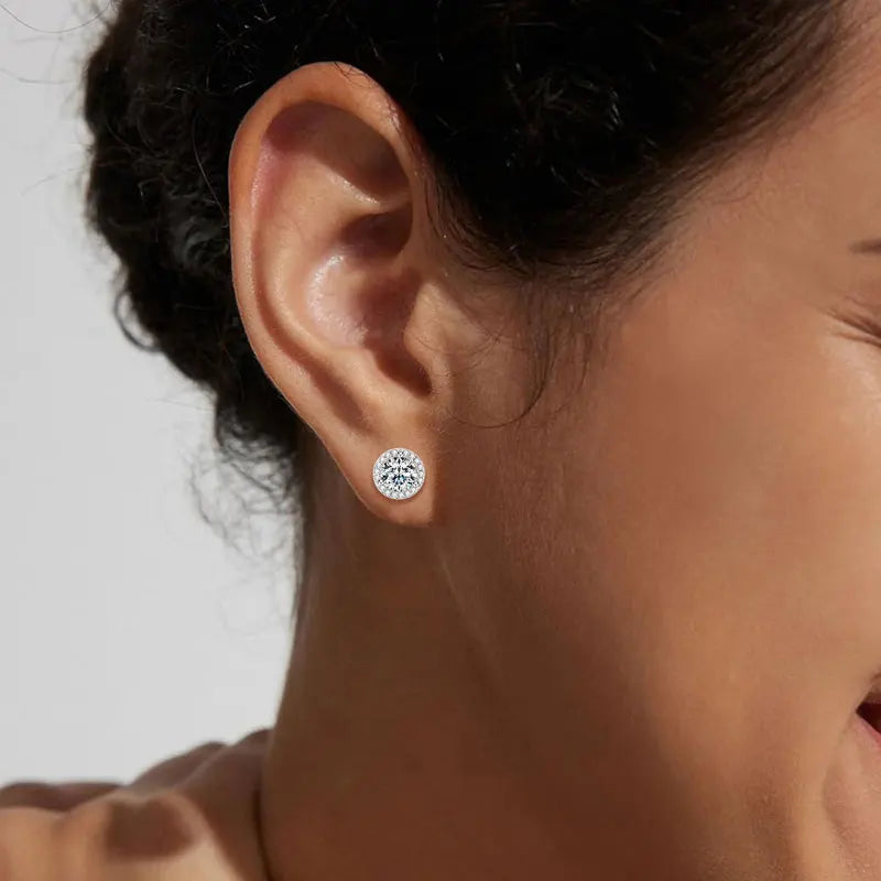 Lnngy Sparkling 5MM 6.5MM 8MM Certified Moissanite Earrings 925 Sterling Silver Round Stud Earring 2025 New Women Jewelry Gift