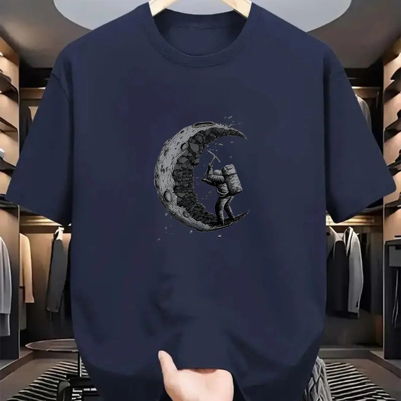 Men's summer 100% cotton π moon shaped planet astronaut π§βπ digging printed casual loose solid color multi-color optional sports round neck short sleeved T-shirt top