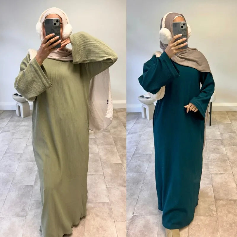 Warm Arabic Corduroy Abaya Dress for Women Ramadan Dubai Women Modest Muslim Coat Winter Islam Clothing New Turkey Solid Robe