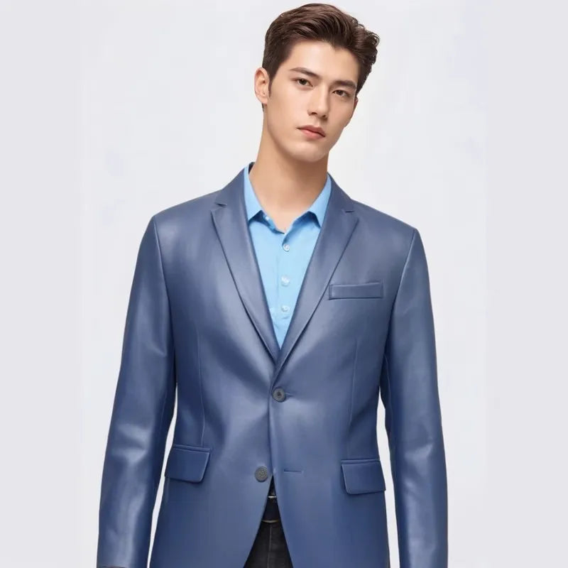 Men's Genuine Sheepskin Leather Blazer – Business Casual Spring Autumn Jacket