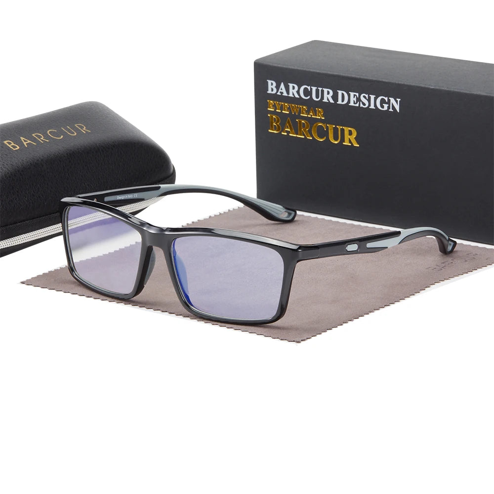 BARCUR Anti-Blue Light Glasses TR-90 Secondary Footnote Square Frame Men women Fashion Same Style Eye Goggles Appare Accessories