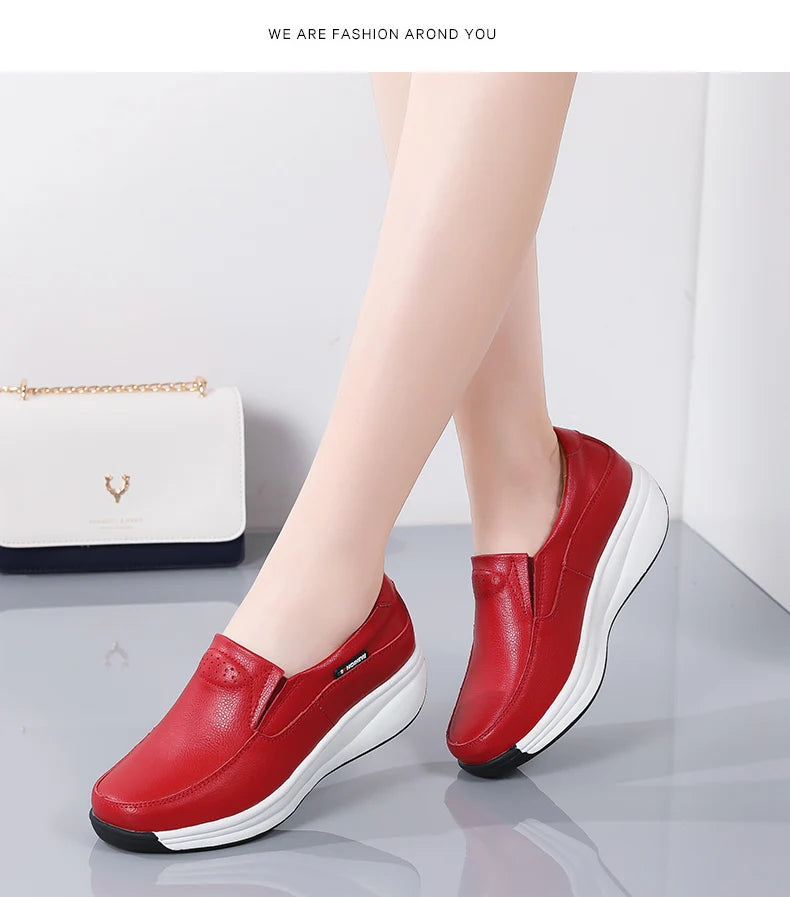 Women’s Genuine Leather Platform Loafers – Orthopedic Slip-On Casual Flats