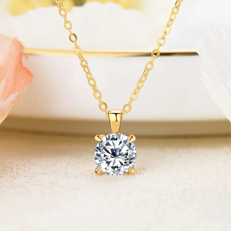 18k Gold Plated 3.0CTW D Color Moissanite Diamond Jewely Set for Woman Sliver 925 Chain Pendant Necklace Stud Earrings Set Gift