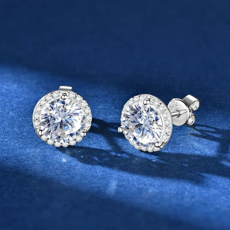 Lnngy Sparkling 5MM 6.5MM 8MM Certified Moissanite Earrings 925 Sterling Silver Round Stud Earring 2025 New Women Jewelry Gift