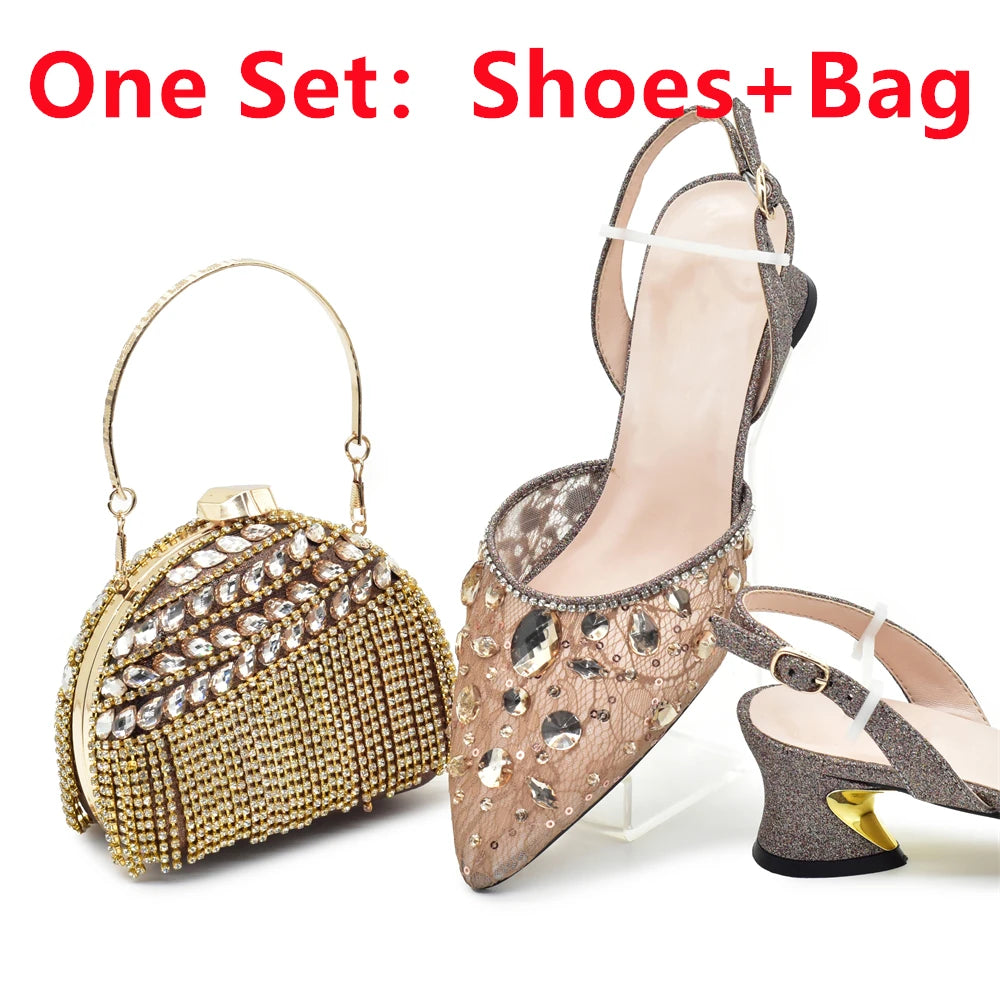 New Arrival Blue Shoes and Bags Set for Women Italian Shoe and Bag Set Designer 2025 Rhinestone Luxury Elegant Pumps for Women