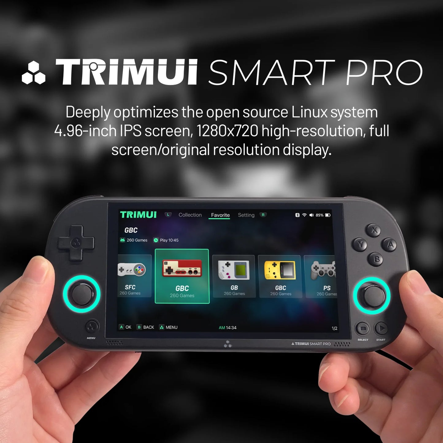 وحدة تحكم ألعاب محمولة Trimui Smart Pro بشاشة IPS مقاس 4.96 بوصة ونظام Linux وعصا تحكم وإضاءة RGB ومشغل ألعاب فيديو كلاسيكي Smartpro هدية