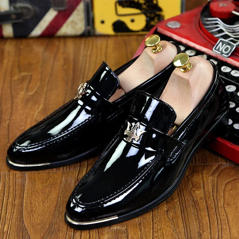 Men Glitter Leather Loafers – Pointed Toe Slip-On Party Dress Shoes
