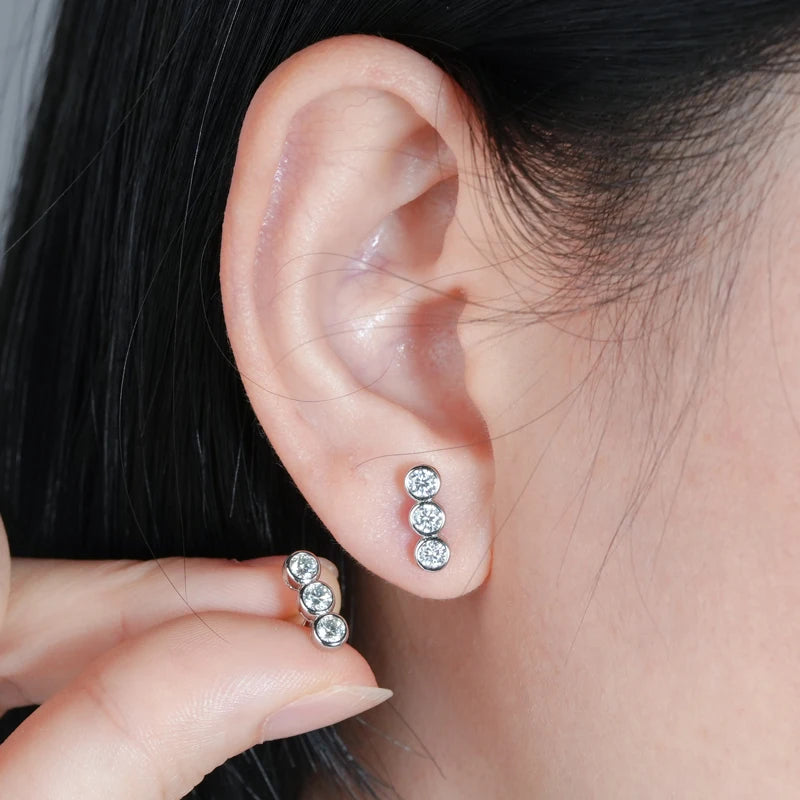 IOGOU 3mm Moissanite Jewelry Sets Real 925 Silver for Women 3 Stones Pendant Necklace Stud Earrings Set Valentine's Day Gifts