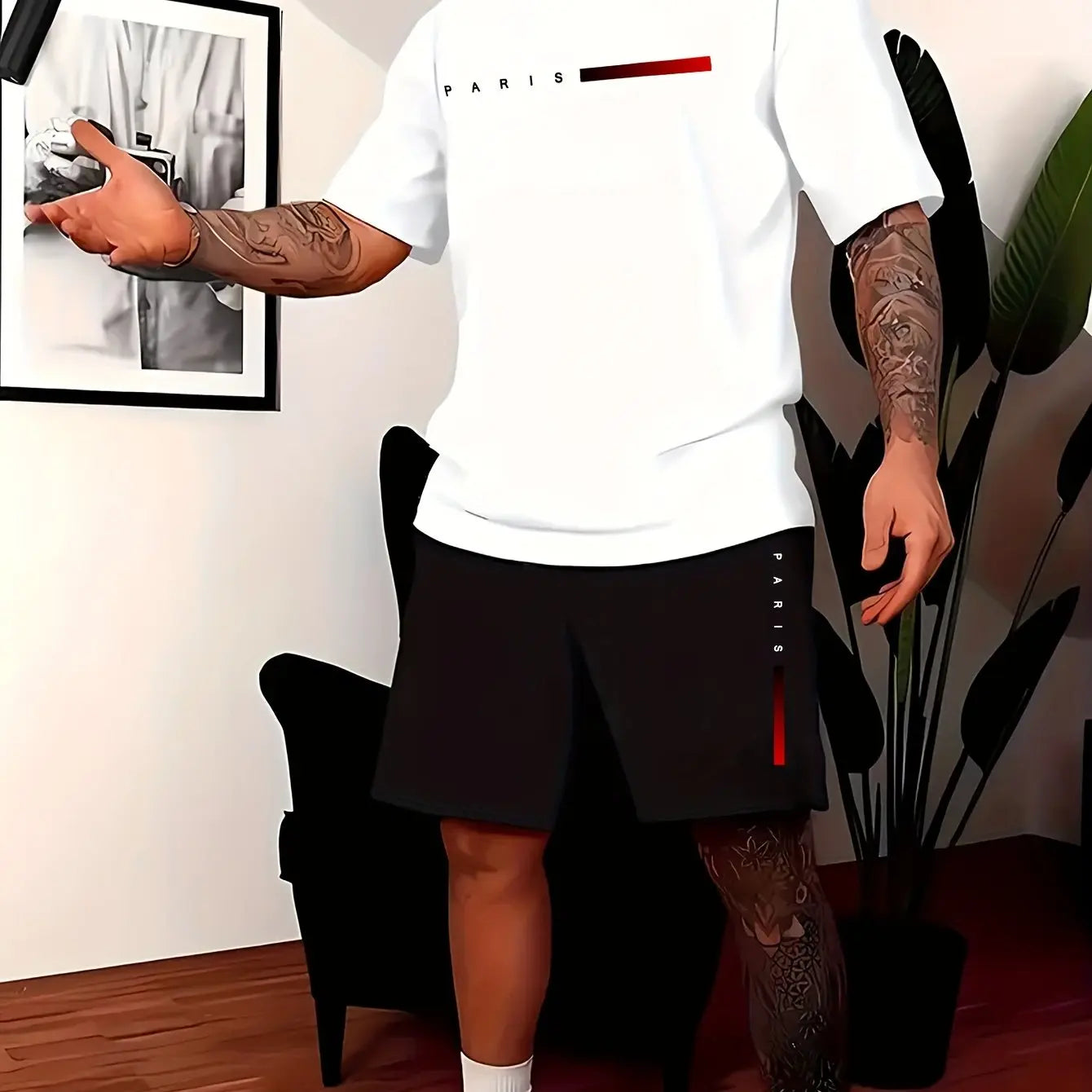 Men’s Summer Casual Two-Piece Set,Paris Letter Print | Oversized Loose Fit | T-Shirt + Shorts | Lightweight Comfort