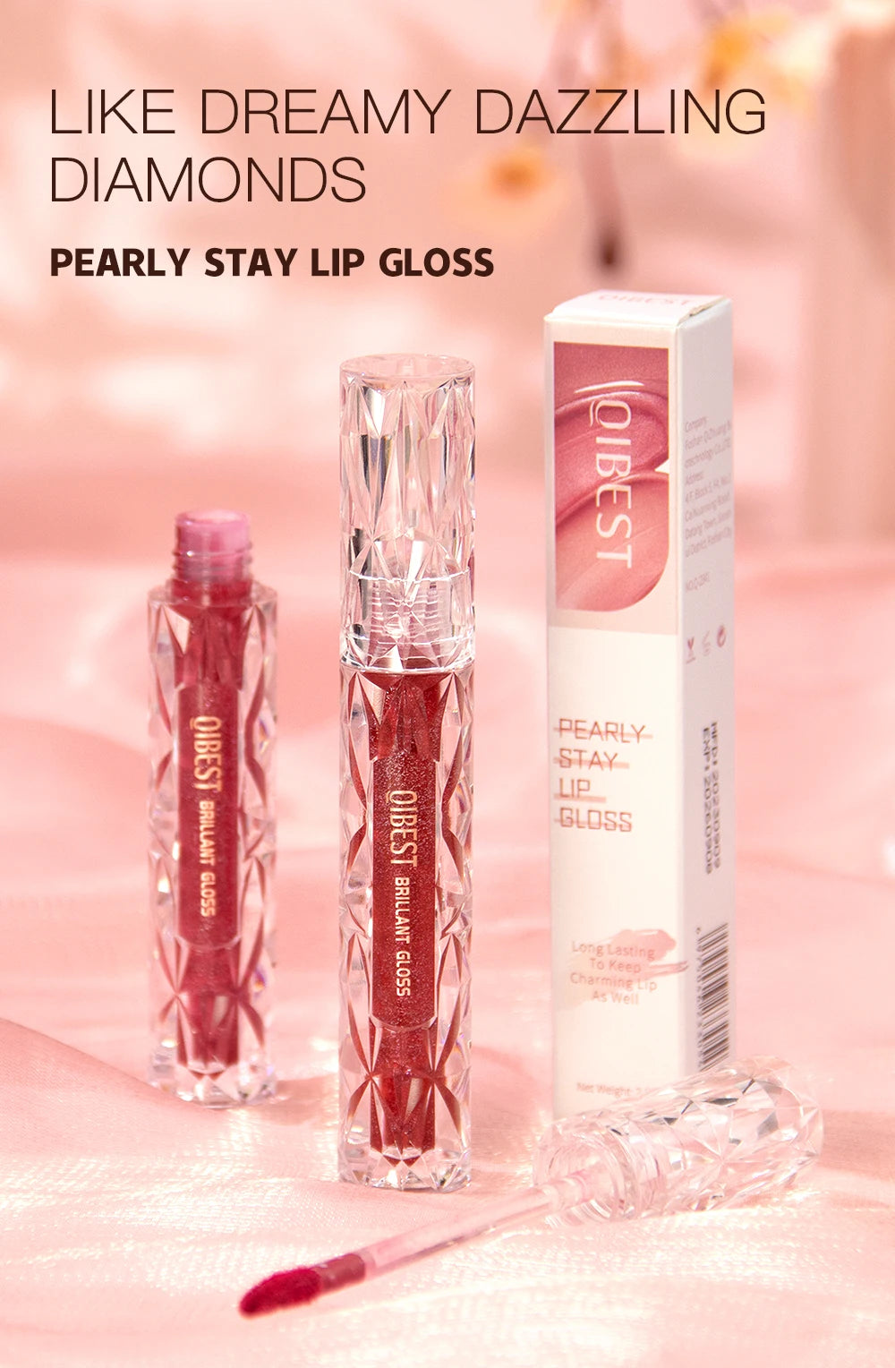 QIBEST Shimmer Lip Gloss Diamond Glitter Lip Tint Waterproof Long Lasting Matte Liquid Lipstick Red Purple Lipgloss Women Makeup