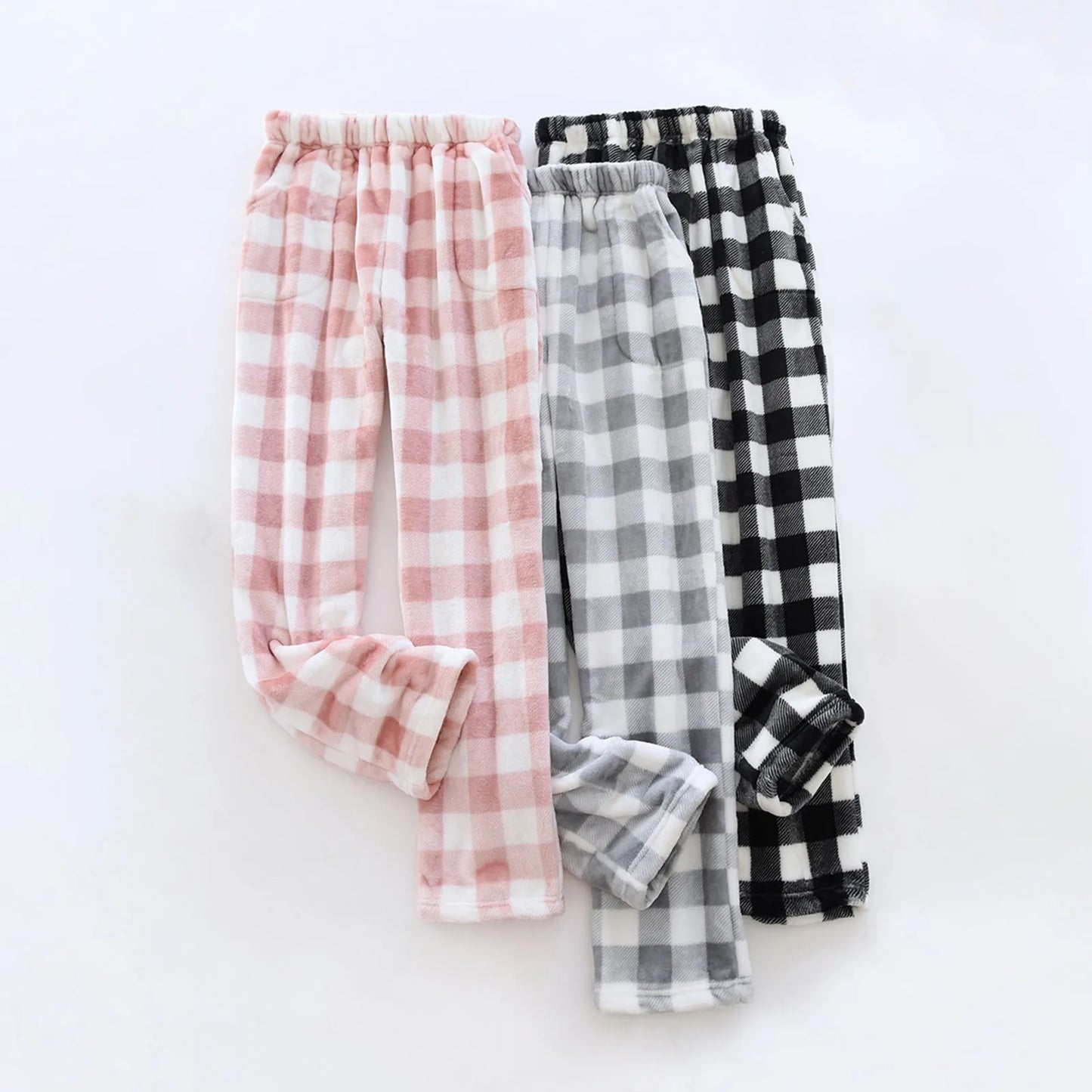 Women Loose Pajama Pants Plush Sleep Pants Soft Elastic Waist Pajama Bottoms Plaid New Classics Pants With 2 Pockets S-3XL