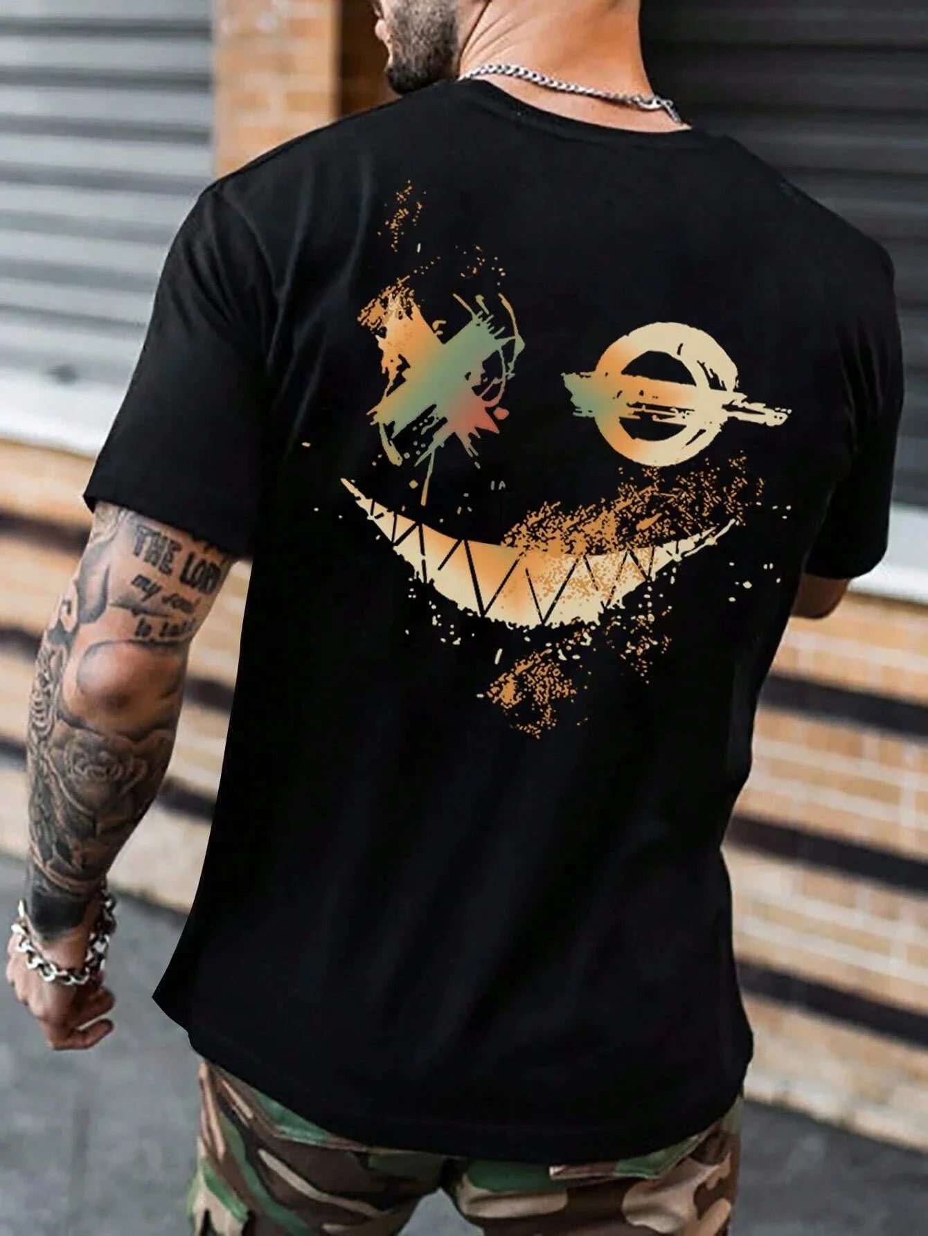 Men's 100% Cotton Oversized Smiling Face Printed Short Sleeve T-Shirt