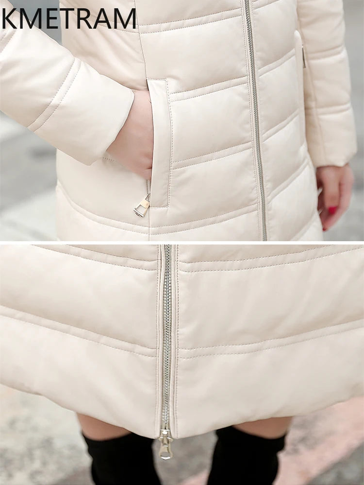 KMETRAM Winter Long Length Coats for Women Clothing Sheepskin Down Jackets White Duck Down Fox Fur Collar Casaco Feminino