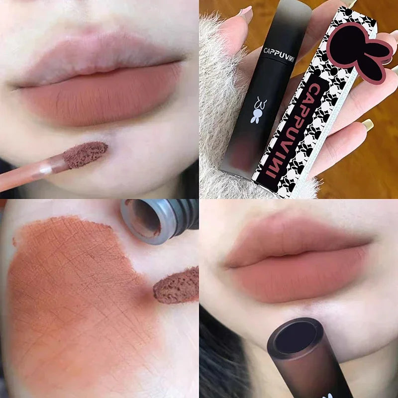 Retro Red Brown Tone Lipstick Mousse Matte Lip Mud Velvet Lip Glaze Non-Stick Cup Lipgloss Makeup Lip Tint Beauty Cosmetic