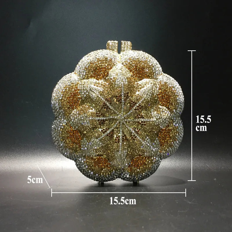 Rose Flower Pink/Green Rhinestones Evening Clutches Women Floral Yellow Crystal Evening Bags Bridal Wedding Party Clutch Purse