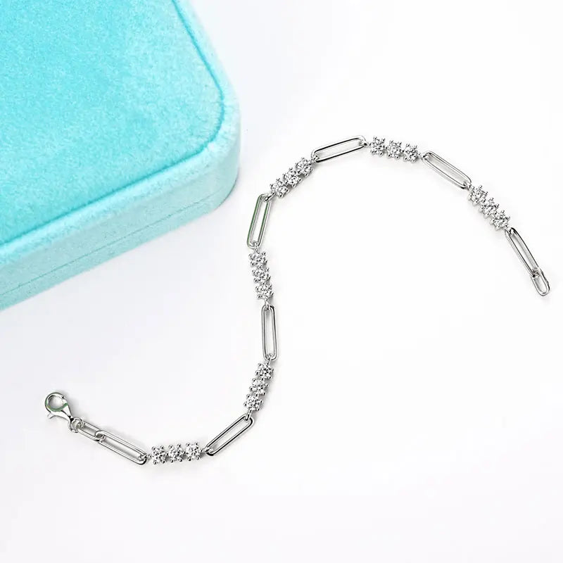 Lnngy Certified Round 3MM Moissanite Bracelet For Women 925 Sterling Silver Adjustable Chain Bracelets Fashion Hand Jewelry Gift